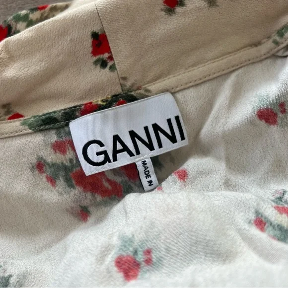 GANNI Female Wrap High Low Dress in Beige Floral - Picture 2 of 8